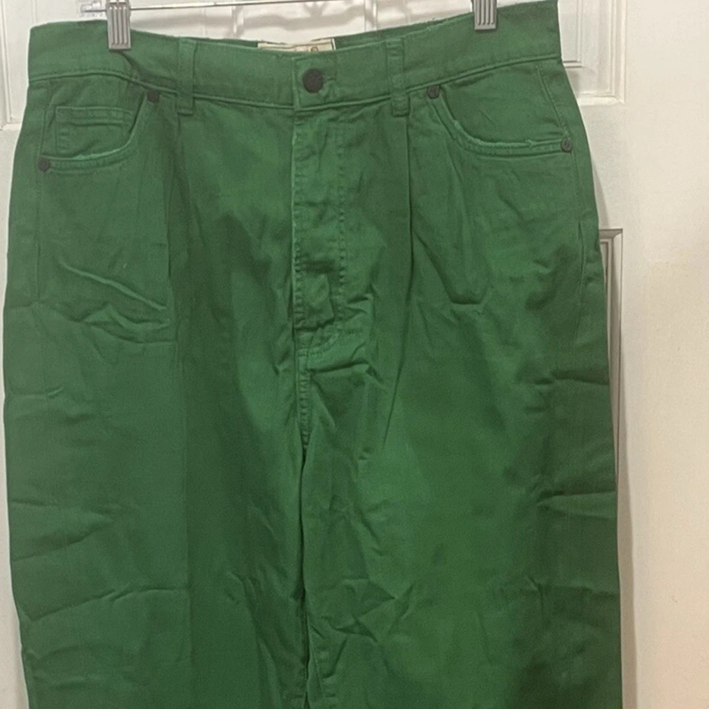 Free People x Sandrine Rose High Waist Wide Leg Buckle Green Cropped Pants 31